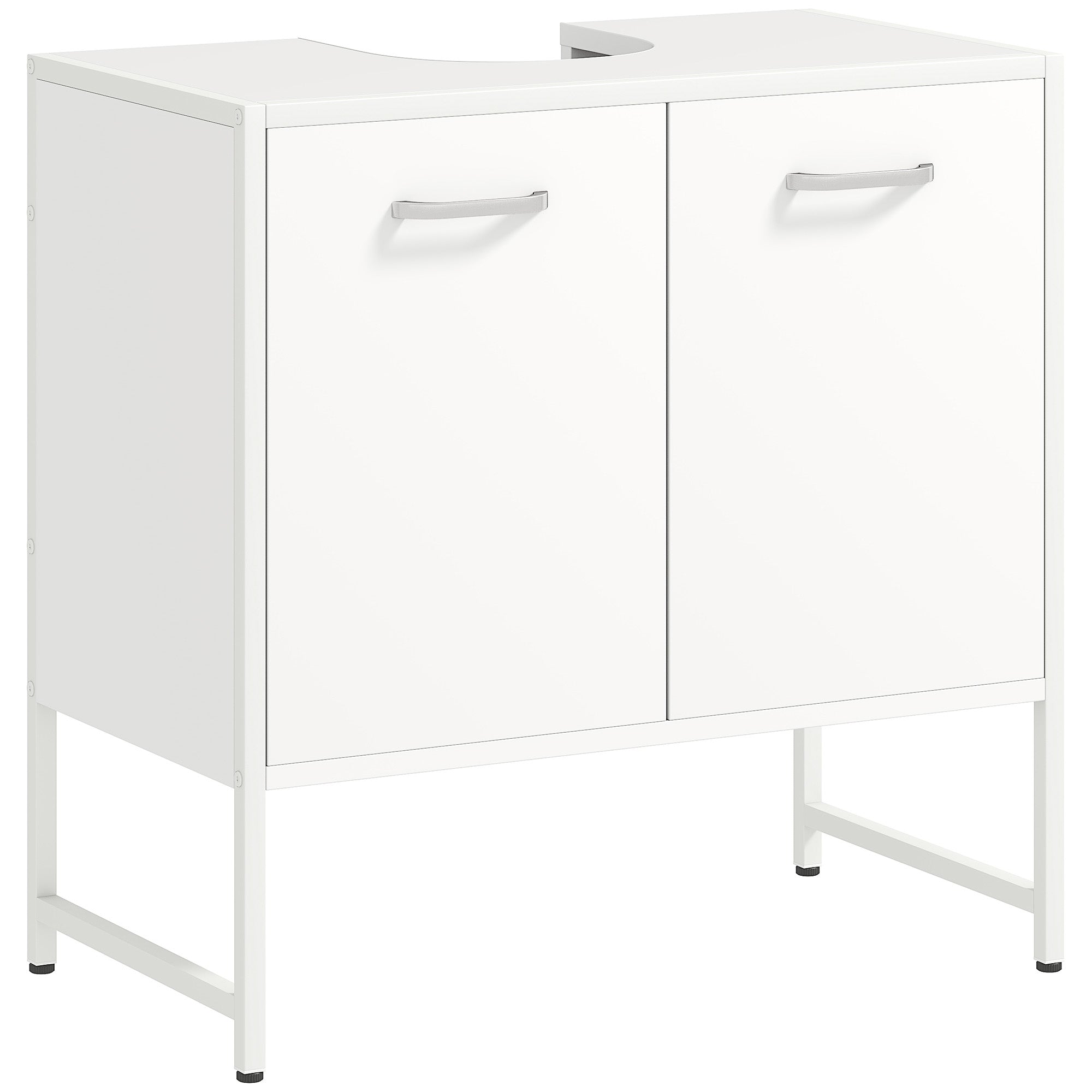 Meuble sous lavabo, meuble de salle de bain avec 2 portes à fermeture douce et étagère réglable, blanc