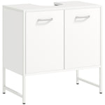 Meuble sous lavabo, meuble de salle de bain avec 2 portes à fermeture douce et étagère réglable, blanc