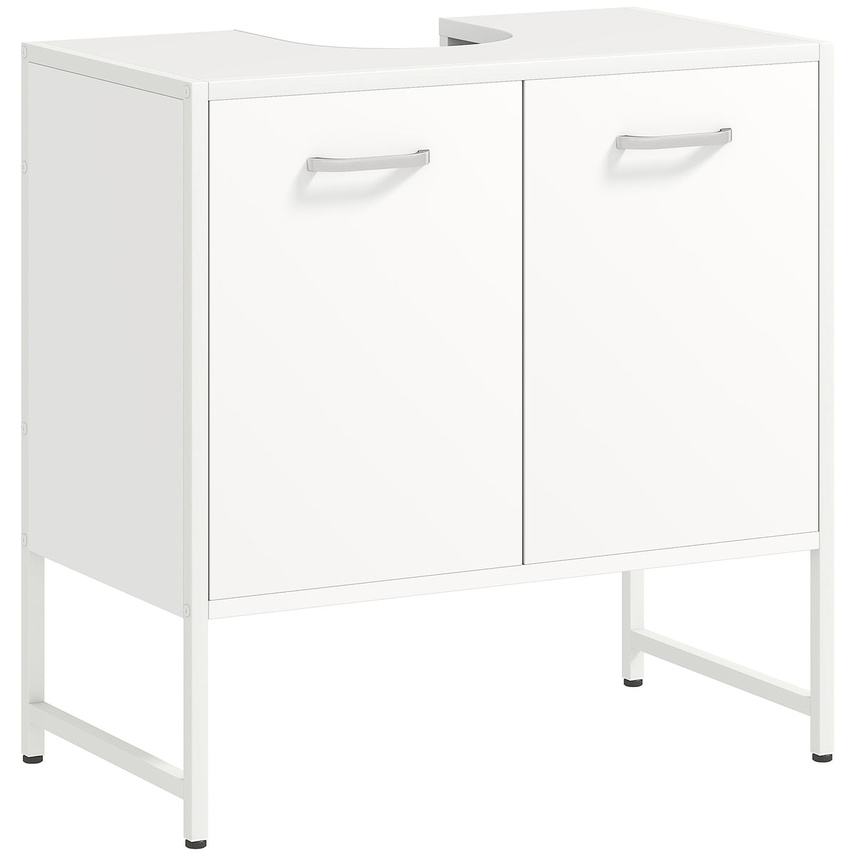 Meuble sous lavabo, meuble de salle de bain avec 2 portes à fermeture douce et étagère réglable, blanc