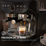 Espressomaschine 1600 W mit Mahlwerk, Dampfdüse, italienischer 15-Bar-Pumpe, 2-L-Wassertank, schwarz