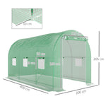 Serra da giardino a tunnel, superficie a terra 8 m², 4L x 2P x 2,05A m, telaio tubolare, porta con cerniera, 6 finestre avvolgibili, verde