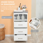 Meuble de salle de bain sur pied meuble de rangement avec 3 tiroirs et 1 niche 40 x 33 x 80 cm blanc