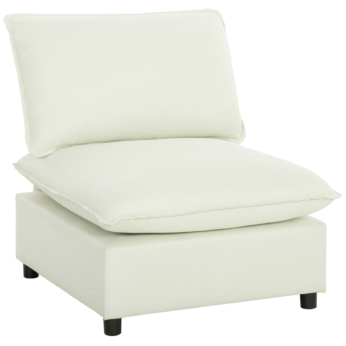 Fauteuil de salon, canapé 1 place moderne sans accoudoirs avec assise large, coussins épais, 146x85x78cm, crème