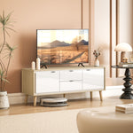 Meuble TV, meuble télé pour jusqu'à 55 pouces, 2 portes à haute brillance, 2 tiroirs silencieux, 120 x 35 x 50 cm, blanc