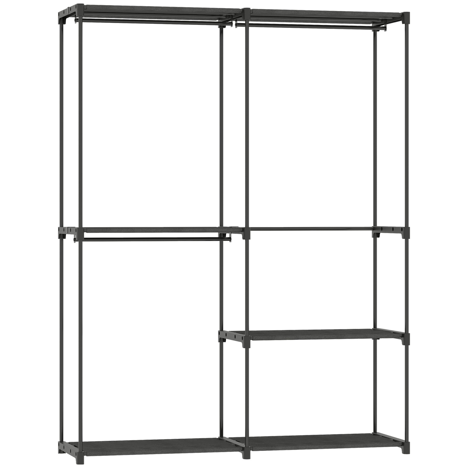 Armoire de rangement, penderie portable avec 3 barres de suspension et 4 étagères, 142 x 43 x 185 cm, noir