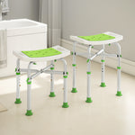 Tabouret de douche chaise de douche - assise rembourré et réglable, patins à ventouses antidérapants, en aluminium vert