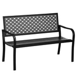 Banc de jardin banc extérieur jardin en acier avec dossier à motif floral pour 2 personnes 127 x 63 x 83 cm noir