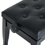 Banc de piano, banc de clavier réglable en hauteur en bois massif, tabouret piano avec siège rembourré polyuréthane à 10 boutons, stable et antidérapant, charge 200kg, noir