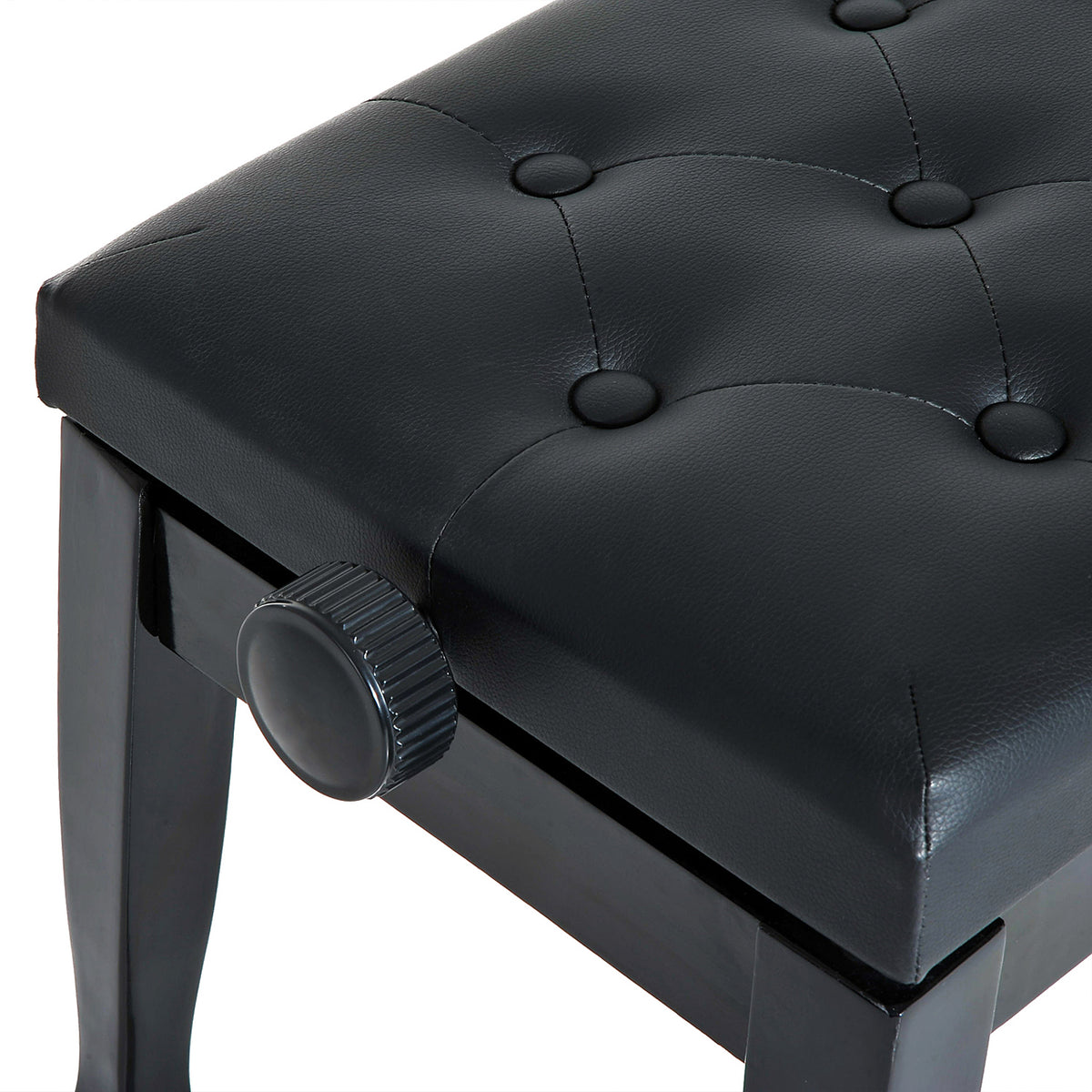 Banc de piano, banc de clavier réglable en hauteur en bois massif, tabouret piano avec siège rembourré polyuréthane à 10 boutons, stable et antidérapant, charge 200kg, noir