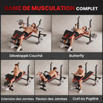 Banc de musculation Fitness entrainement complet avec support d'haltères dossier réglable acier 175 x 139 x 127 cm noir