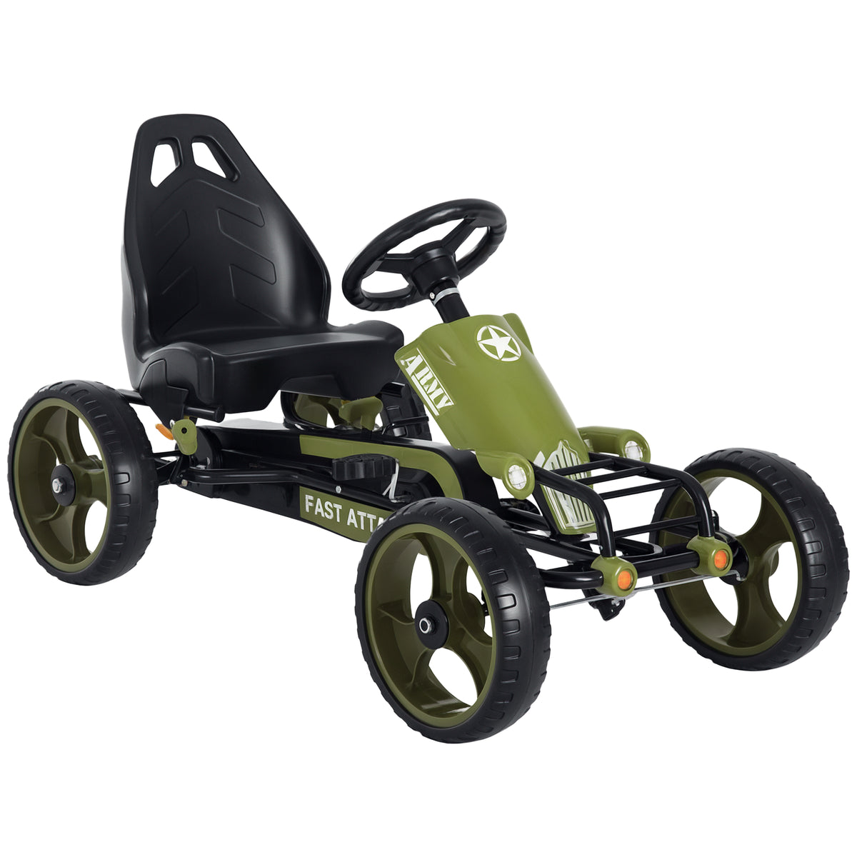 Vélo et véhicule pour Enfants Kart à pédales siège réglable Frein Manuel Roues AR EVA Acier Vert Noir
