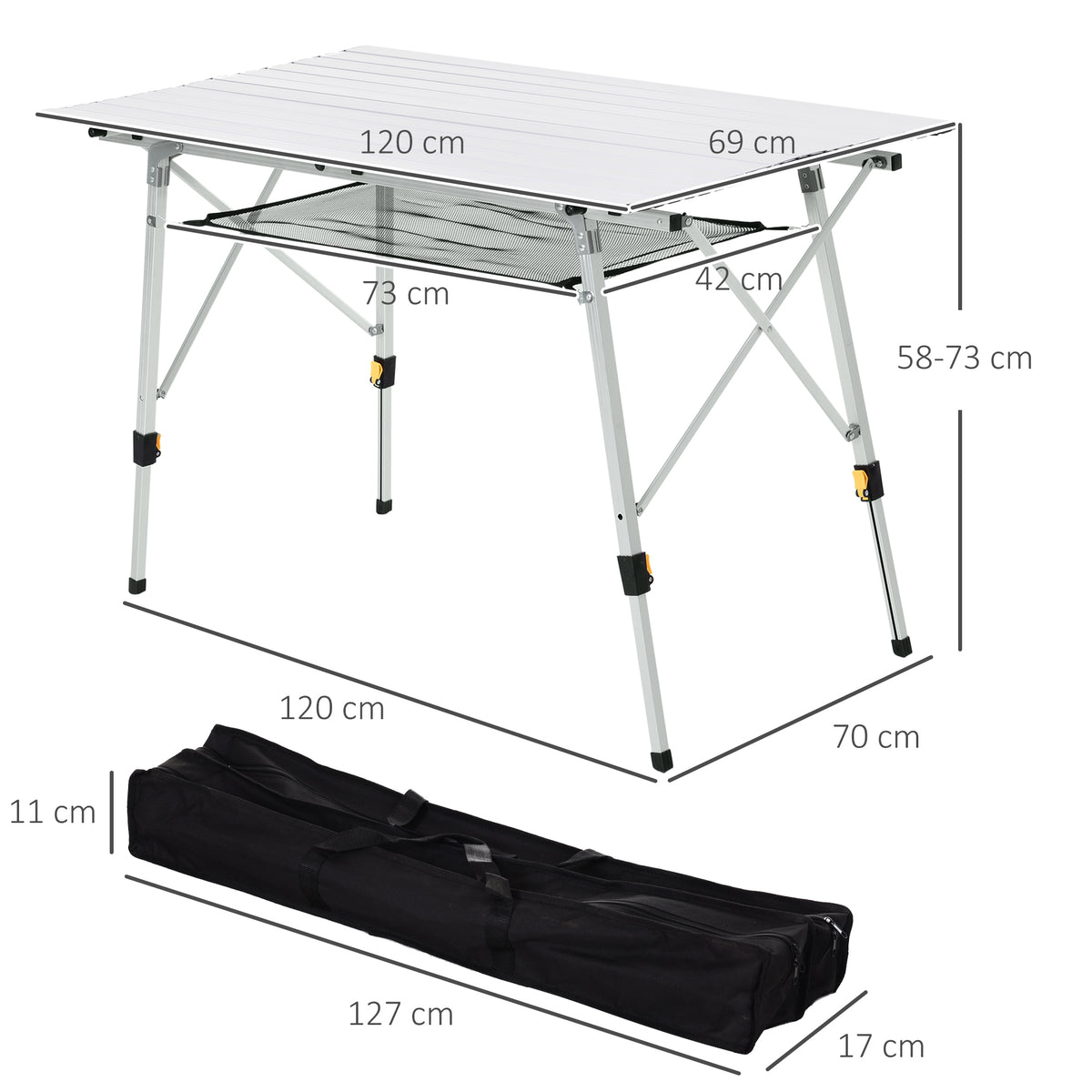 Table pliante en aluminium table de camping table de jardin 6 personnes hauteur réglable + sac de transport