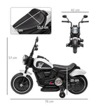 Electric motorcycle for kids 3 km/h 6V with LED headlight, 2 training wheels, for ages 18-36 months, with powerful motor, white