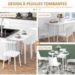 Table de salle à manger pliante 2 abattants, table ronde extensible pour 4 personnes, pieds en bois Ø 89 x 73,5 cm, blanc