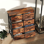 Commode 8 tiroirs en tissu, meuble de rangement, 4 poches, 2 crochets, structure en acier, 86x30x94,5cm, brun rustique