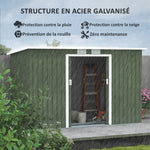 Abri de Jardin 3,6 m² Remise à Outils avec kit de fondation en Acier galvanisé avec Portes coulissantes Vert clair