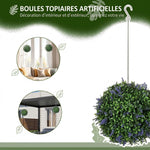Lote de 2 bolas topiarias artificiales, plantas decorativas falsas resistentes a los rayos UV, Ø 27 cm, violeta y verde