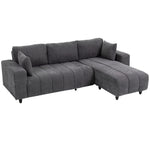 Canapé d'Angle Modulable 242 cm, Canapé 4 Places en L avec Méridienne Réversible, 2 Oreillers, Tissu Aspect Lin, Gris