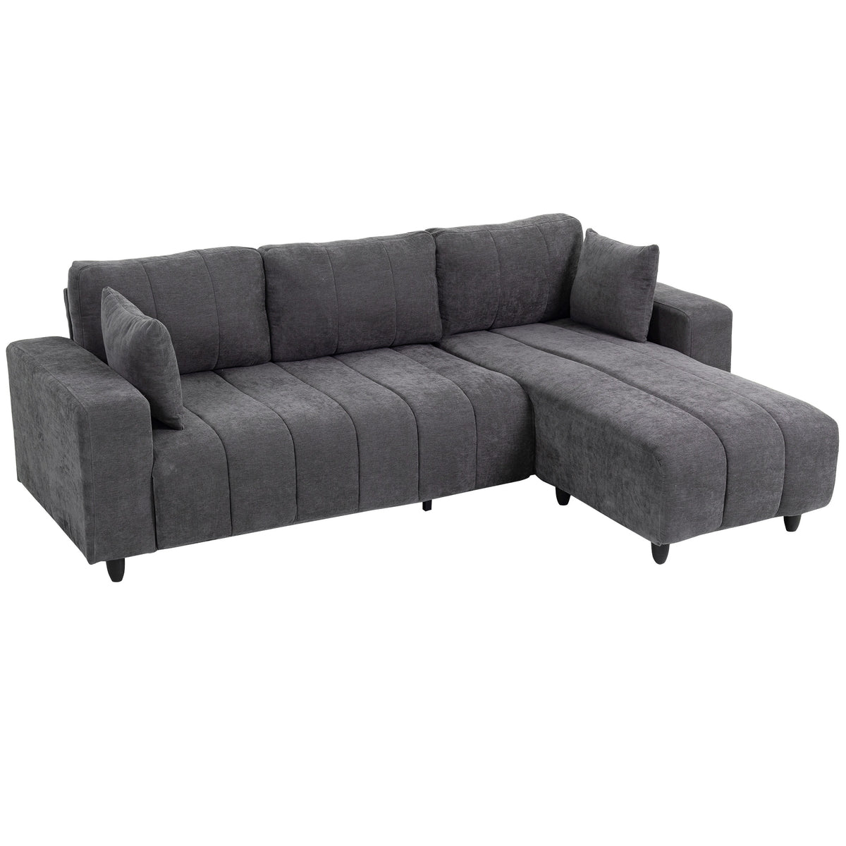 Canapé d'Angle Modulable 242 cm, Canapé 4 Places en L avec Méridienne Réversible, 2 Oreillers, Tissu Aspect Lin, Gris