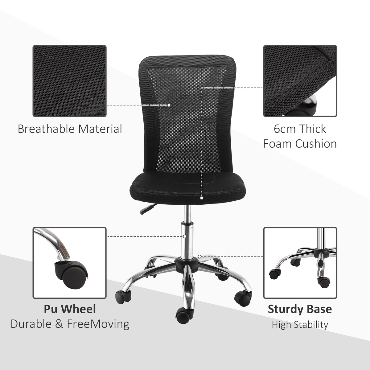 Lot 2 de chaises de bureau ergonomique hauteur réglable piètement chromé pivotant 360° revêtement maille noir