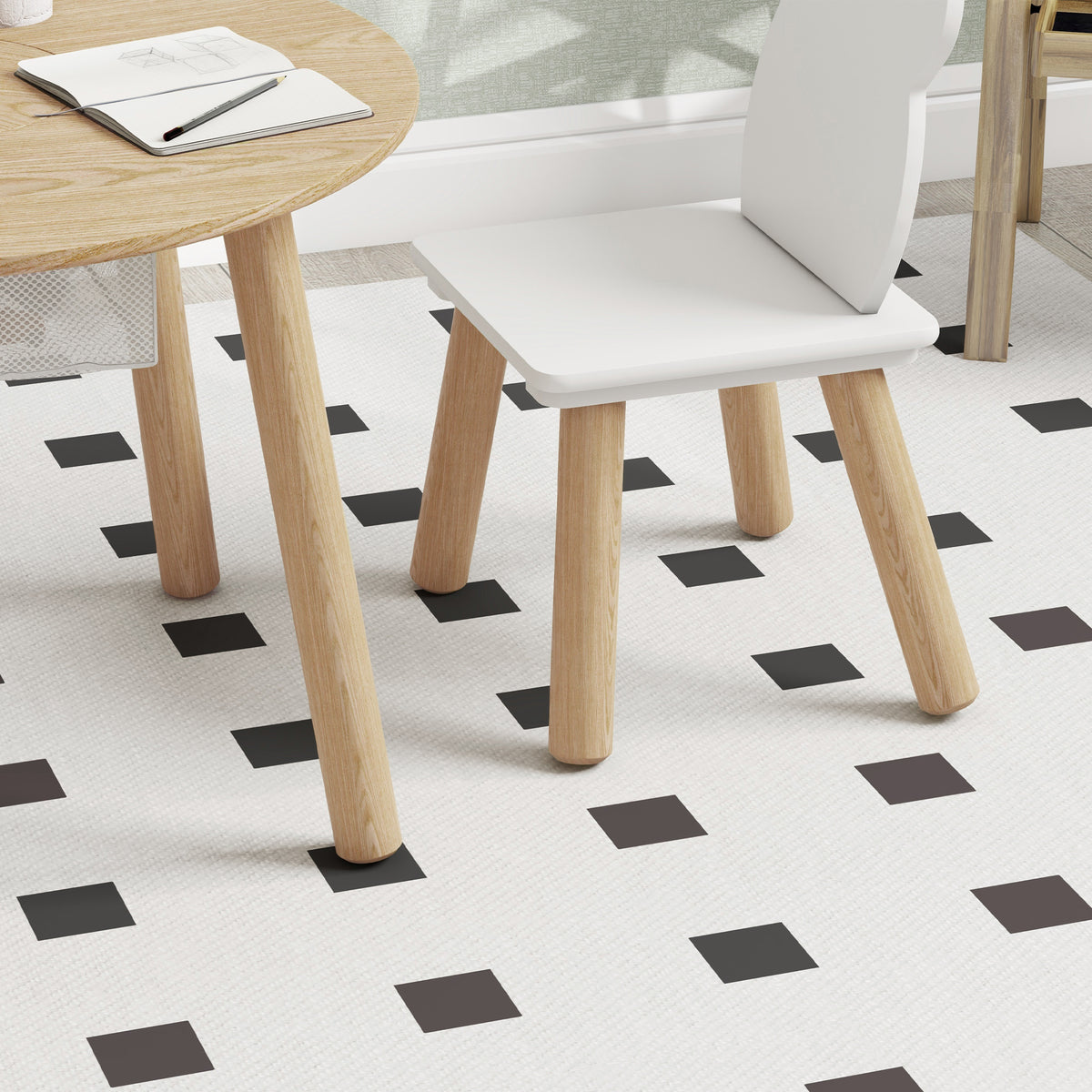 Ensemble 1 table ronde, 2 chaises pour enfant 3 pièces, dossier en forme d'ours, activités, bricolage, repas, 3-6 ans