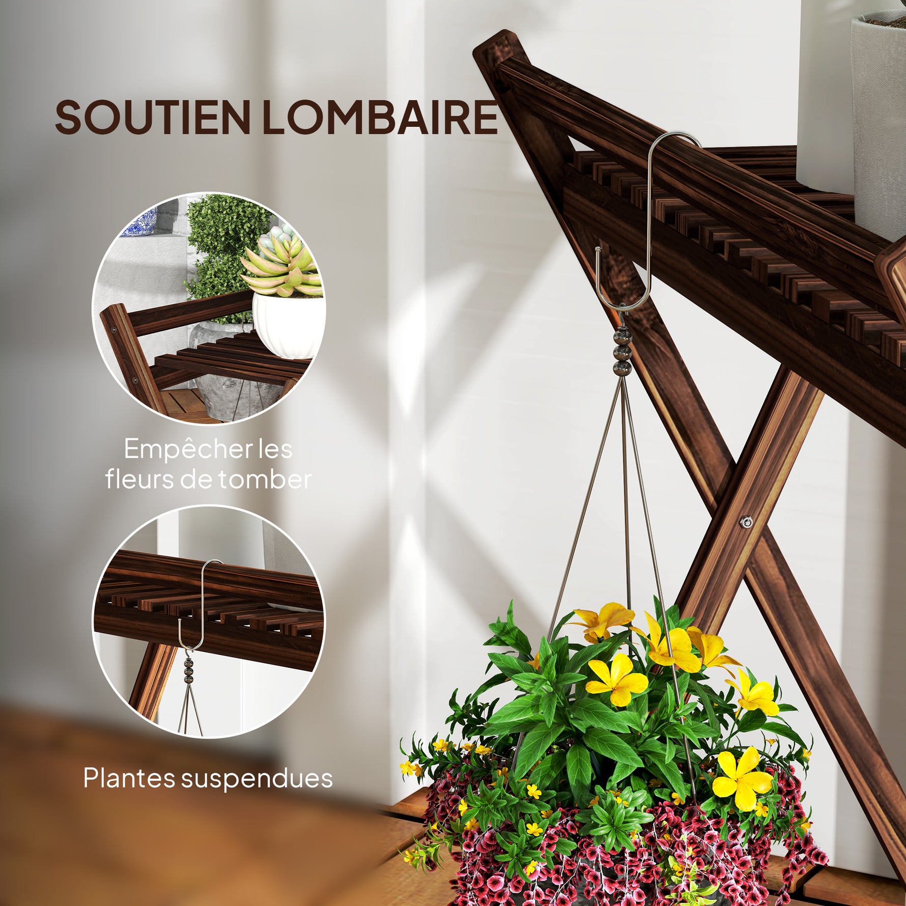 Lot de 2 support plantes intérieur 2 niveaux étagères à plants avec support arrière 73 x 36 x 64 cm marron