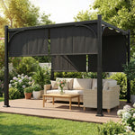 Pergola de jardin 3 x 3 m tonnelle de jardin avec Auvent coulissant, structure métallique, pour extérieur, Gris Foncé