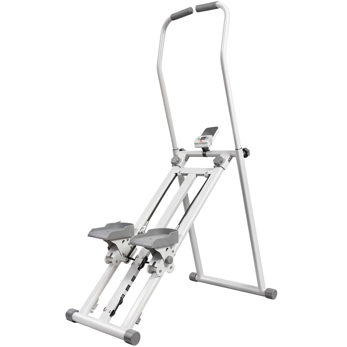 Stepper d'Escalier Pliable, 3 Niveaux de Résistance, Hauteur Réglable, Écran LCD, Charge 150 kg, 90x50x133cm, Blanc