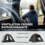 Tenda da Campeggio a Cupola 2 Persone 3-4 Stagioni Impermeabile 3000mm Montaggio Facile 2 Porte 210x210x150cm Grigio Scuro