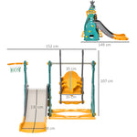 Toboggan et balançoire pour enfants 4 en 1 avec panier de basket, siège réglable, 152x149x107cm, bleu et jaune