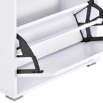 Meuble à Chaussures Armoire à chaussures 3 Portes abattantes 3 Compartiments en bois 60L x 26I x 124H cm Blanc laqué