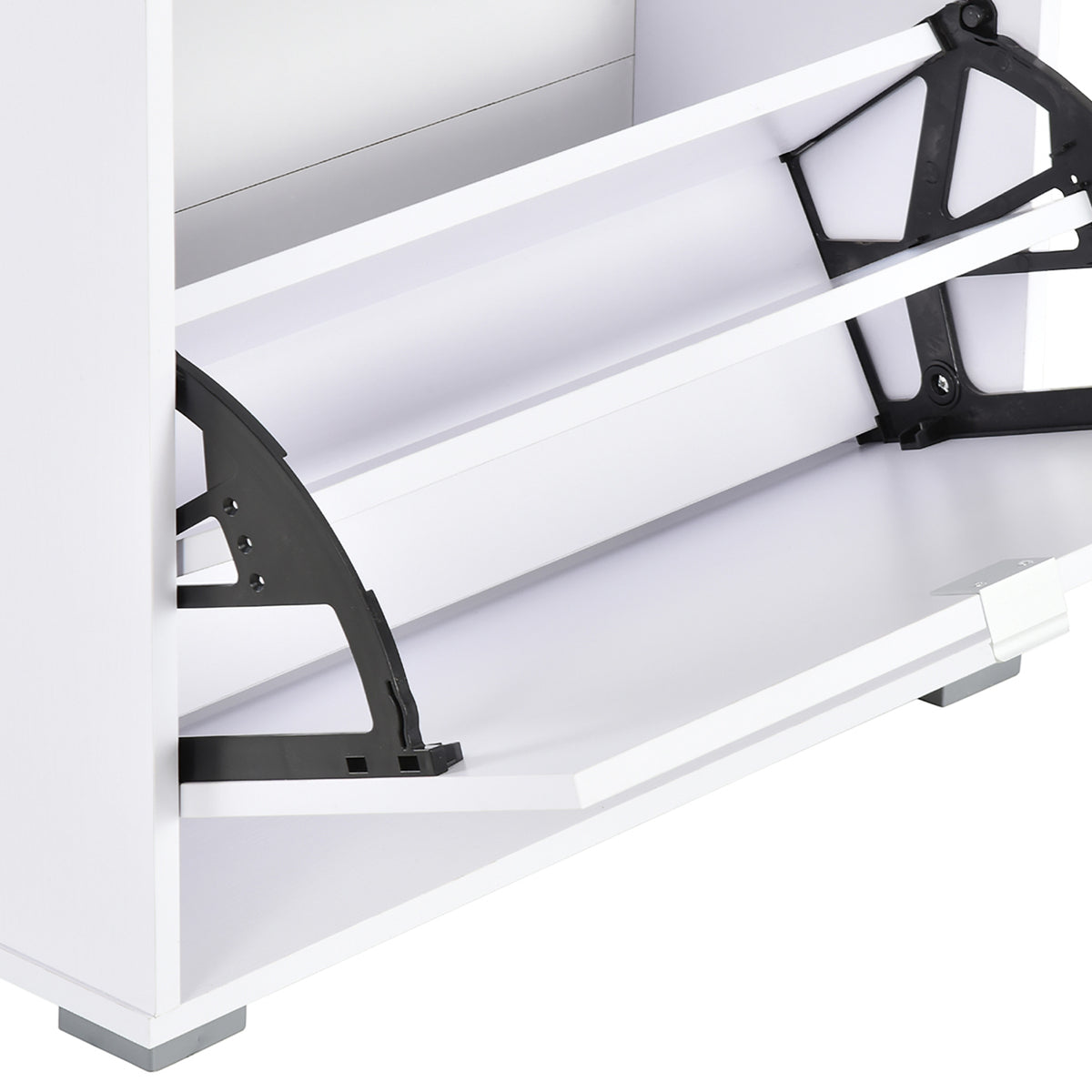 Meuble à Chaussures Armoire à chaussures 3 Portes abattantes 3 Compartiments en bois 60L x 26I x 124H cm Blanc laqué