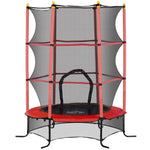 Trampoline Enfant Ø 1,63 × 1,9H m Filet de sécurité Porte zipée Couvre-Ressorts 6 poteaux rembourrés Inclus Rouge