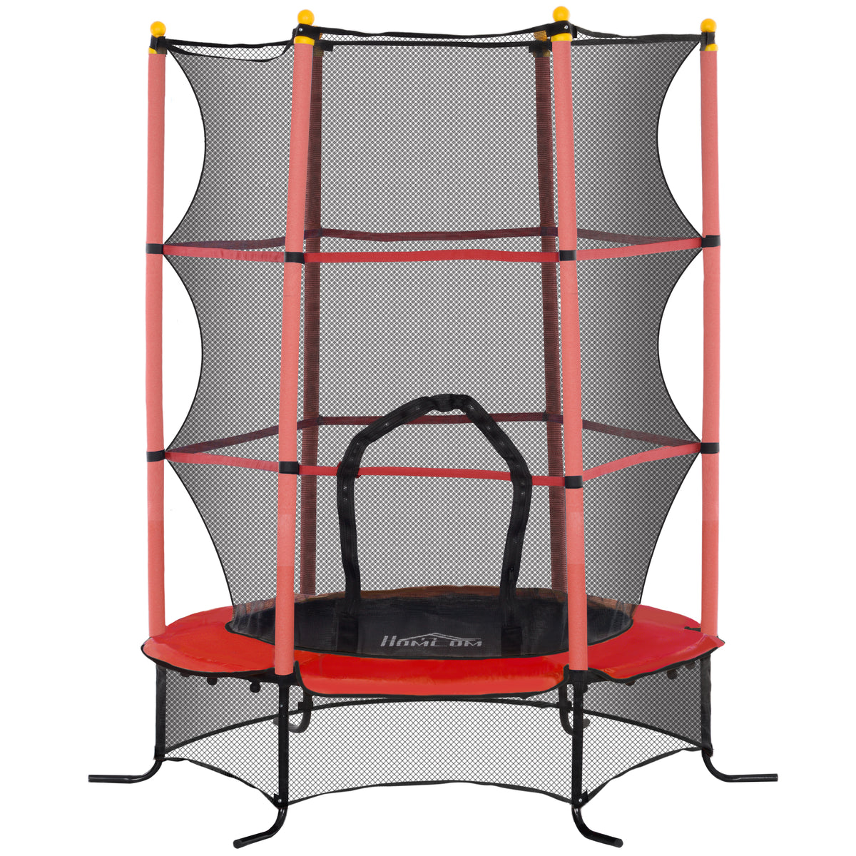 Trampoline Enfant Ø 1,63 × 1,9H m Filet de sécurité Porte zipée Couvre-Ressorts 6 poteaux rembourrés Inclus Rouge