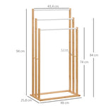 Porte-serviettes en bambou sur pieds avec 3 barres support pour serviette étagère de salle de bain - 48 x 25,8 x 94 cm
