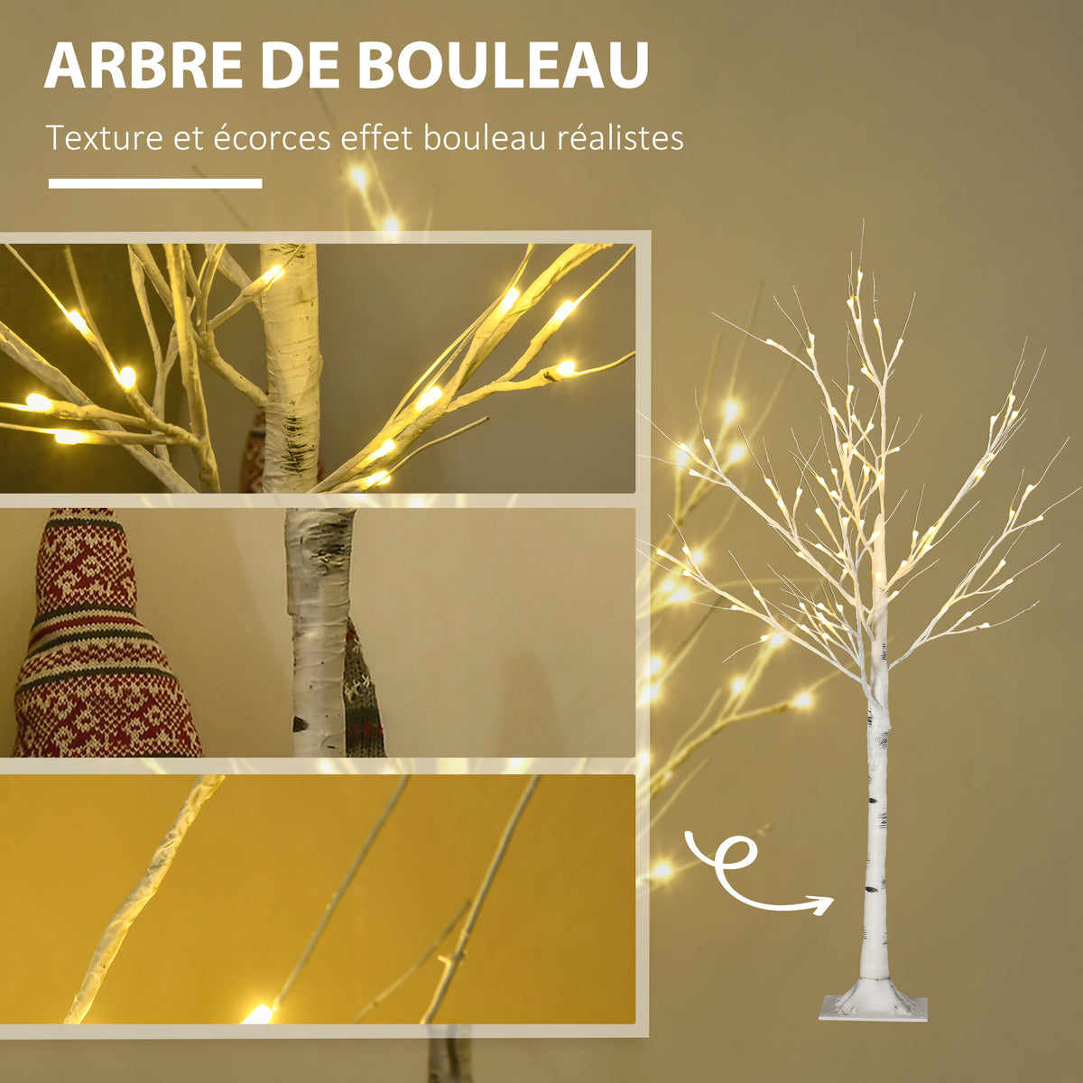 Arbre lumineux LED - décoration lumineuse blanc chaud - 72 LEDs - usage intérieur - 120 cm - décoration de noël chambre maison blanc
