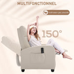 Fauteuil de Relaxation et Massage avec Inclinaison Manuelle Dossier Repose-Pied réglable revêtement synthétique Crème
