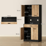 Armario de cocina tipo aparador, mueble de almacenamiento, 2 armarios, 4 puertas, 1 cajón, pasacables, 80 ancho x 40 profundo x 180 alto cm