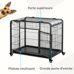 Cage pour chien pliable cage de transport sur roulettes 2 portes verrouillables plateau amovible dim. 94L x 58l x 69,5H cm métal gris noir
