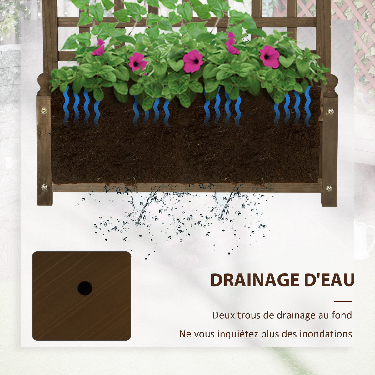 Jardinière avec treillis bac à fleurs jardinière sur pied 64 x 28 x 75 cm inserts d'irrigation bois massif