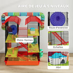 Cage pour hamster souris petit animaux rongeur avec tunnel mangeoire roue jouet 47 x 30 x 59 cm rouge