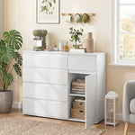 Commode 5 tiroirs, buffet salon, meuble de rangement, étagère réglable et porte à fermeture douce, 100x40x80cm, blanc