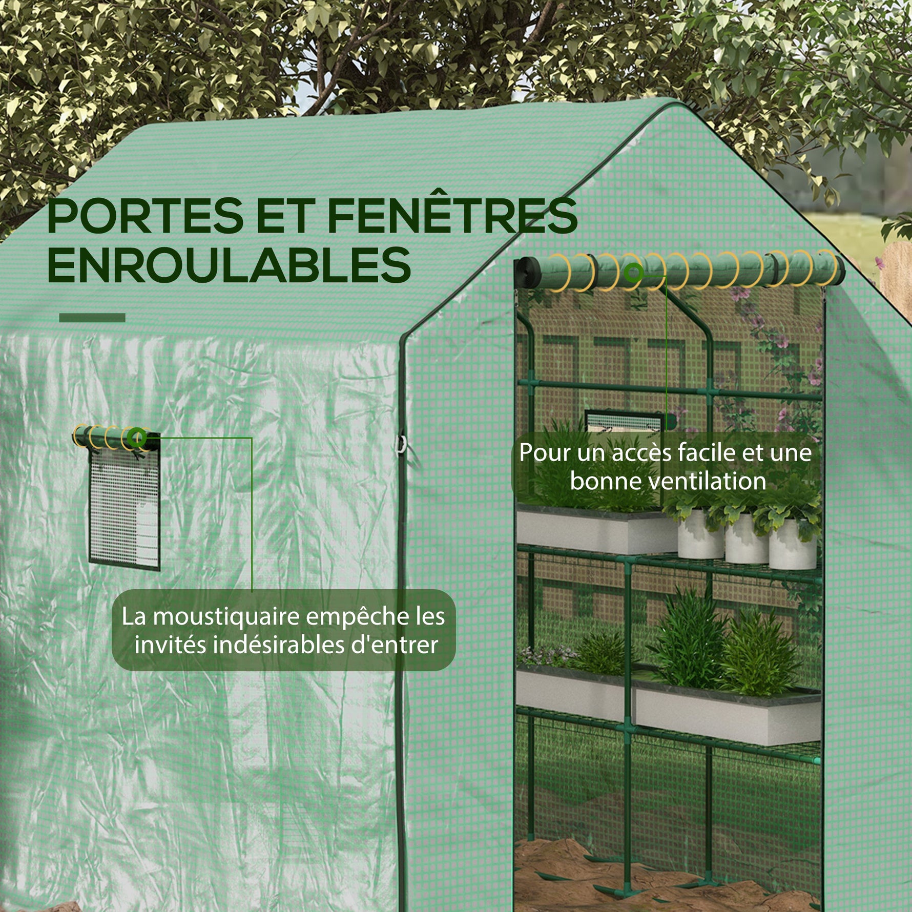 Serre de jardin avec 1 porte, 1 fenetres, étagères 3 niveaux pour Légumes Plantes Fleurs Bâche PE 140 x 143 x 190 cm