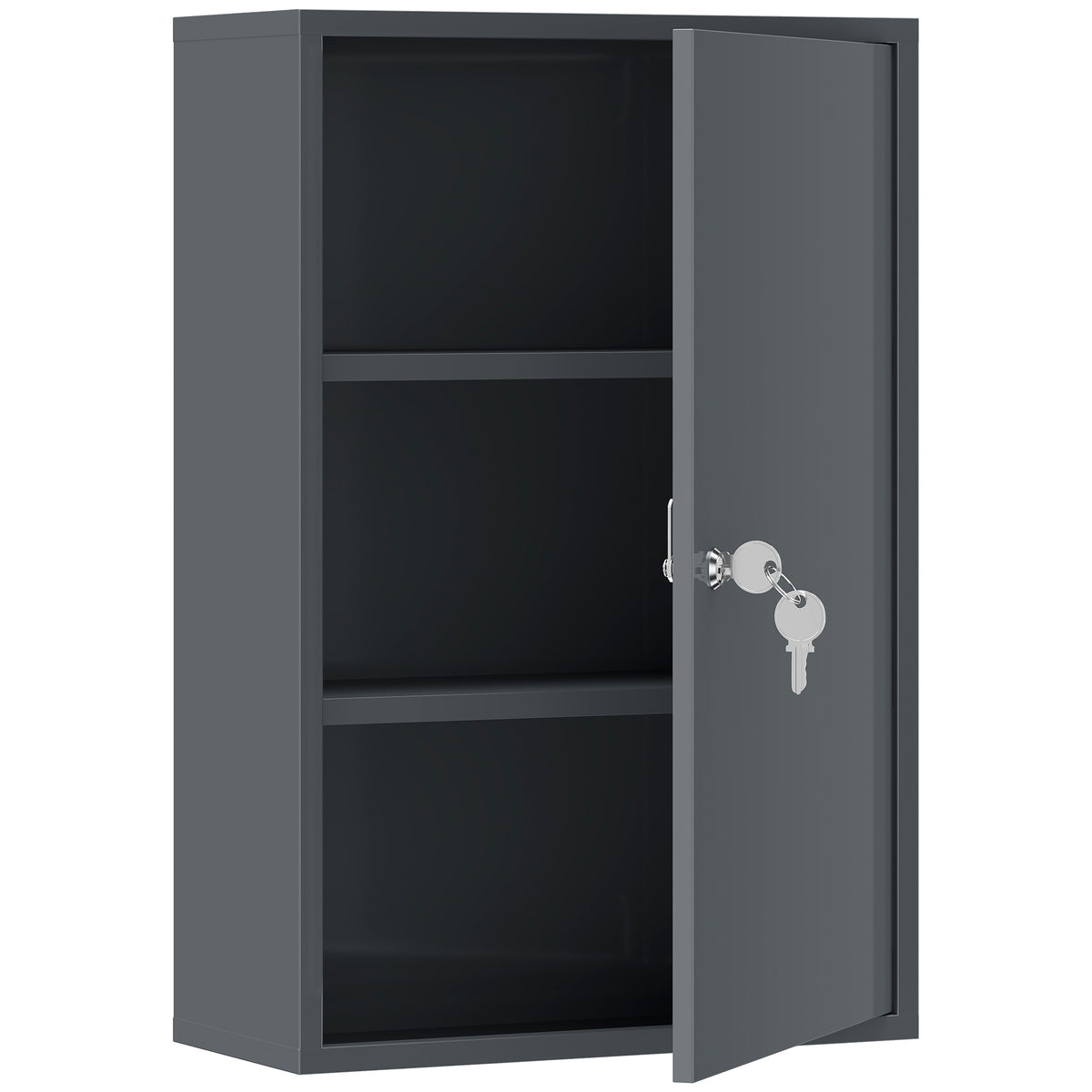 Armadietto portamedicinali a 2 ripiani, 3 livelli, chiudibile a chiave, dim. 40L x 18P x 60A cm, 2 chiavi, metallo, grigio fumé