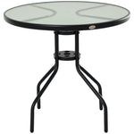 Table Ronde Bistro de Jardin Ø 80 x 72H cm Espace Installation Parasol Acier époxy Noir Plateau Verre trempé