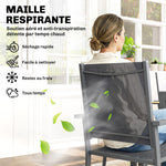Salon de Jardin Ensemble Mobilier de Jardin 7 Pièces Table Effet Bois 6 Chaises Empilables en Textilène 140x80x72cm Gris