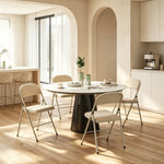 Lot de 4 chaises pliantes et portables intérieur avec assises et dossiers rembourrés en velours, cadre en acier, beige