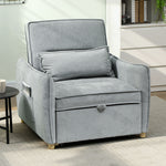 1-persoons slaapfauteuil 3-in-1, uitklapbare fauteuil van chenille, brede zitting met verstelbare rugleuning, 88x84x87cm, grijs