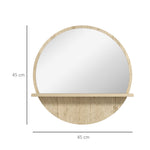 Miroir rond mural de salle de bain avec 1 étagère de rangement - Ø 45 x 10H cm - panneau de particules
