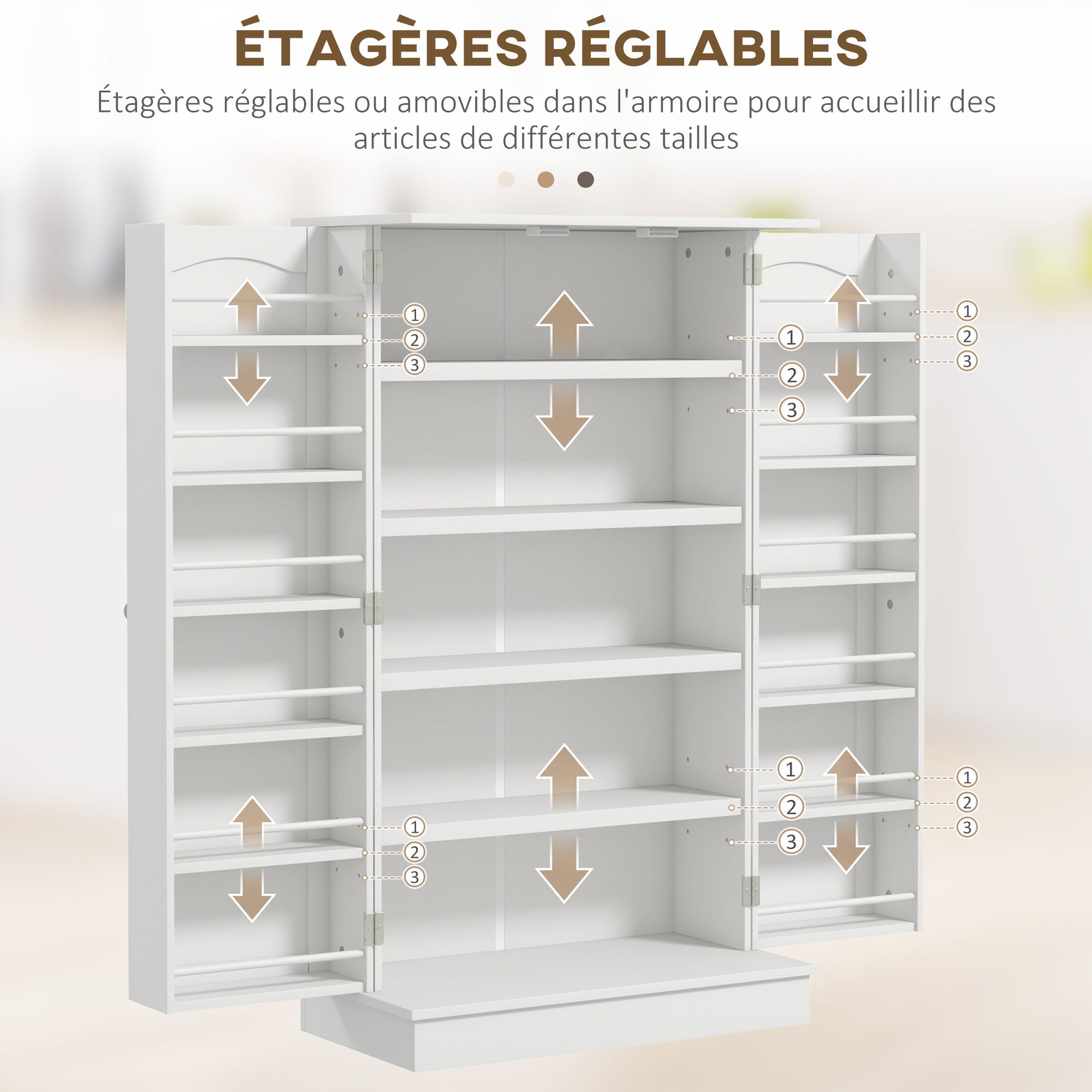 Armoire meuble de cuisine garde-manger 2 portes avec 5 étagères et 12 porte-épices - 60 x 30 x 104 cm - blanc